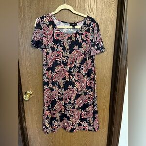 AGB floral mini dress with sheer cap sleeves. Size L.
